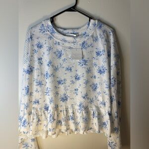 Altar'd State Blue Floral Waffle Knit Top
